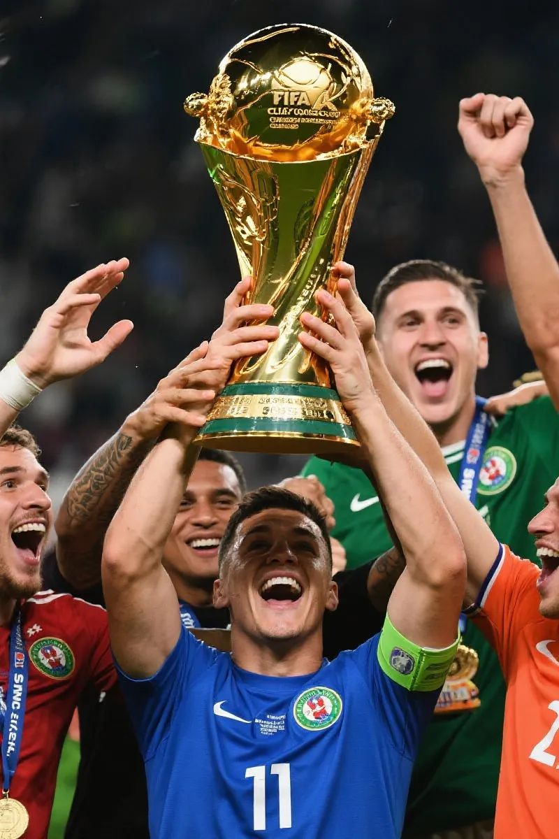 国际足联俱乐部世界杯奖杯和球员庆祝